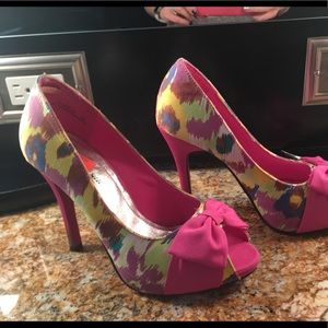 Floral peep toe heels